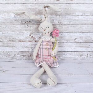 Fabric Bunny Shelf Sitter Wired Ears Plaid Dress